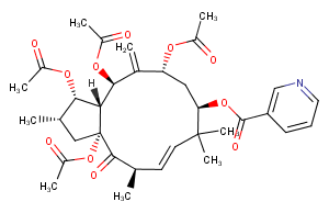 3,5,7,15-Tetraacetoxy-9-nicotinoyloxy-6(17),11-jatrophadien-14-one Chemical Structure