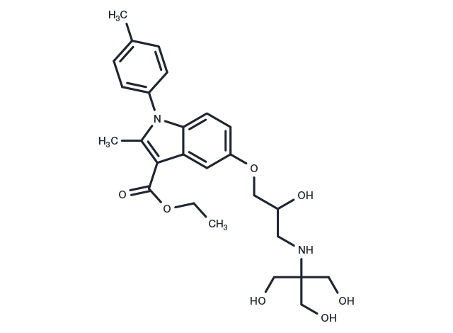 1H-Indole-3-carboxylic acid, 5-[2-hydroxy-3-[[2-hydroxy-1,1-bis(hydroxymethyl)ethyl]amino]propoxy]-2-methyl-1-(4-methylphenyl)-, ethyl ester Chemical Structure