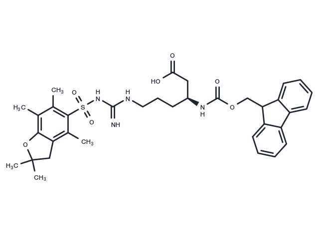 (S)-3-((((9H-Fluoren-9-yl)methoxy)carbonyl)amino)-6-(3-((2,2,4,6,7-pentamethyl-2,3-dihydrobenzofuran-5-yl)sulfonyl)guanidino)hexanoic acid Chemical Structure