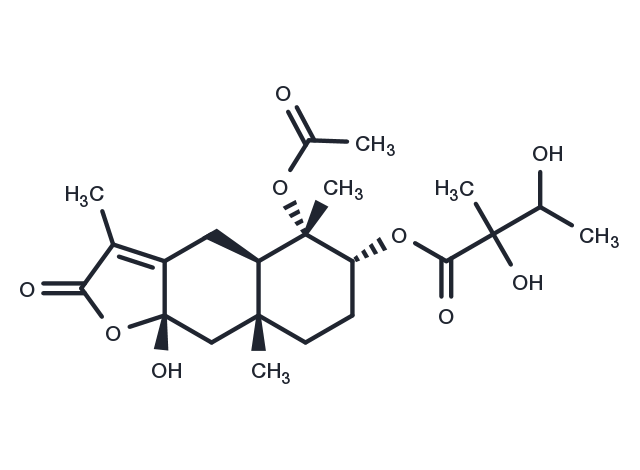 4α,8β-Dihydroxy-3α-(2-hydroxy-3-acetoxy-2-methylbutyryloxy)eudesm-7(11)-en-12,8α-olide Chemical Structure