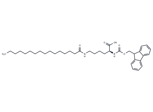 (S)-2-((((9H-Fluoren-9-yl)methoxy)carbonyl)amino)-6-palmitamidohexanoic acid Chemical Structure