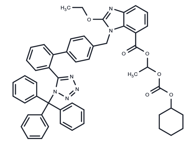 1-(((Cyclohexyloxy)carbonyl)oxy)ethyl 2-ethoxy-1-((2'-(1-trityl-1H-tetrazol-5-yl)-[1,1'-biphenyl]-4-yl)methyl)-1H-benzo[d]imidazole-7-carboxylate Chemical Structure