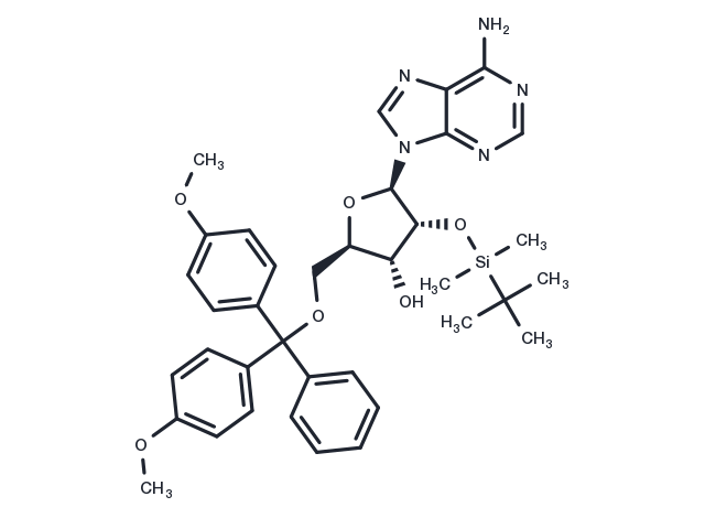 5’-O-(4,4’-Dimethoxytrityl)-2’-O-t-butyldimethylsilyl adenosine Chemical Structure
