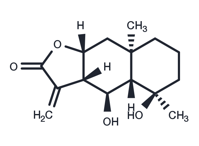 4|A,6|A-Dihydroxyeudesm-11(13)-en-12,8|A-olide Chemical Structure