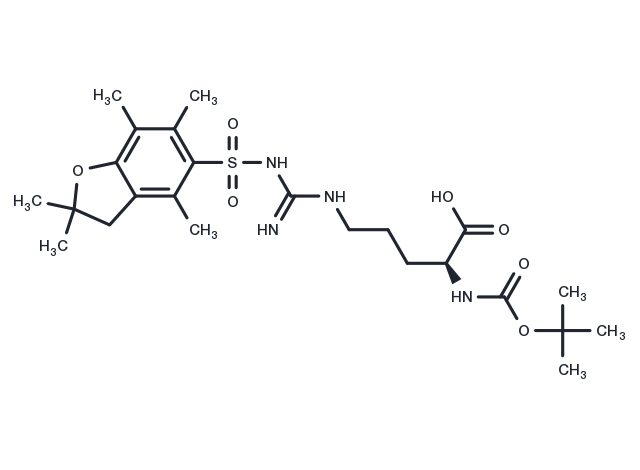(S)-2-((tert-Butoxycarbonyl)amino)-5-(3-((2,2,4,6,7-pentamethyl-2,3-dihydrobenzofuran-5-yl)sulfonyl)guanidino)pentanoic acid Chemical Structure