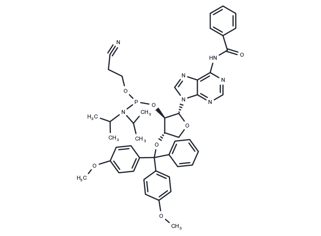 DMTr-TNA-A(Bz)-amidite; 1-{2’-O-[(2-Cyanoethoxy)(diisopropyl amino)phosphino]-3’-O-[(4,4’-dimethoxytriphenyl)methyl]-a-L-threofuranosyl}-N6-benzoyladenine Chemical Structure