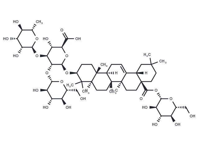 3-O-β-D-Glucopyranosyl(1→2)-[a-Lrhamnopyranosyl(1→3)]-β-D-glucopyranosyl 28-O-β-D-glucuronopyranoside Chemical Structure