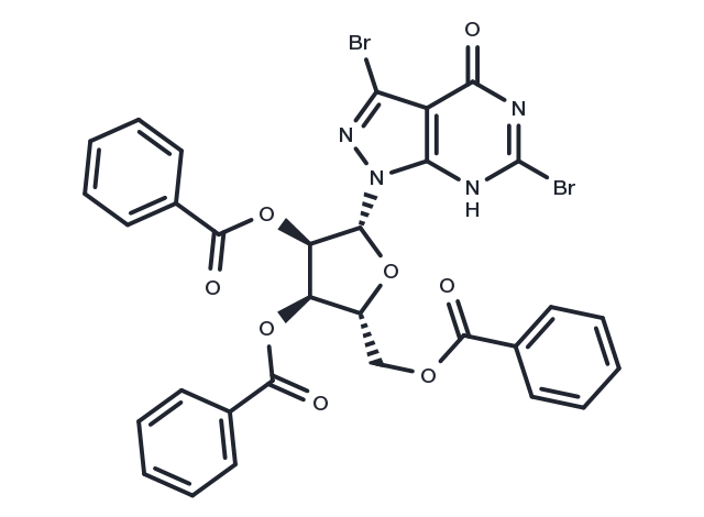 3,6-Dibromo-1,5-dihydro-1-(2,3,5-tri-O-benzoyl-b-D-ribofuranosyl)-4H-pyrazolo[3,4-d]pyrimidin-4-one Chemical Structure