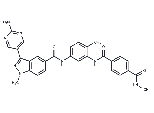 N1-[5-[[[3-(2-Amino-5-pyrimidinyl)-1-methyl-1H-indazol-5-yl]carbonyl]amino]-2-methylphenyl]-N4-methyl-1,4-benzenedicarboxamide (ACI) Chemical Structure