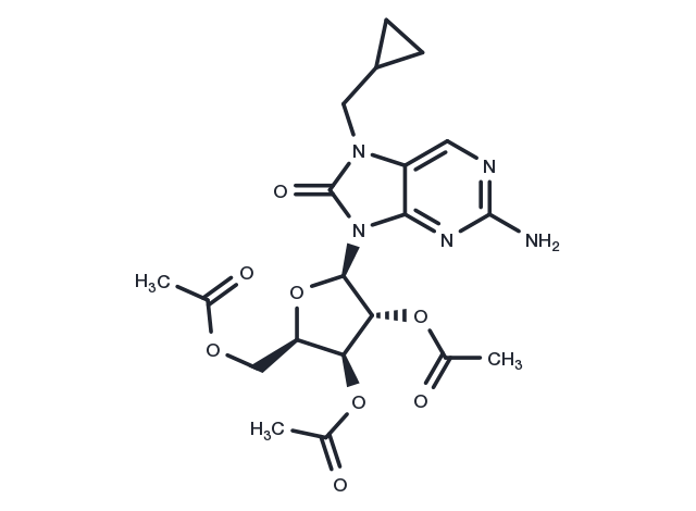 [(2R,3S,4R,5R)-3,4-diacetyloxy-5-[2-amino-7-(cyclopropylmethyl)-8-oxopurin-9-yl]oxolan-2-yl]methyl acetate Chemical Structure