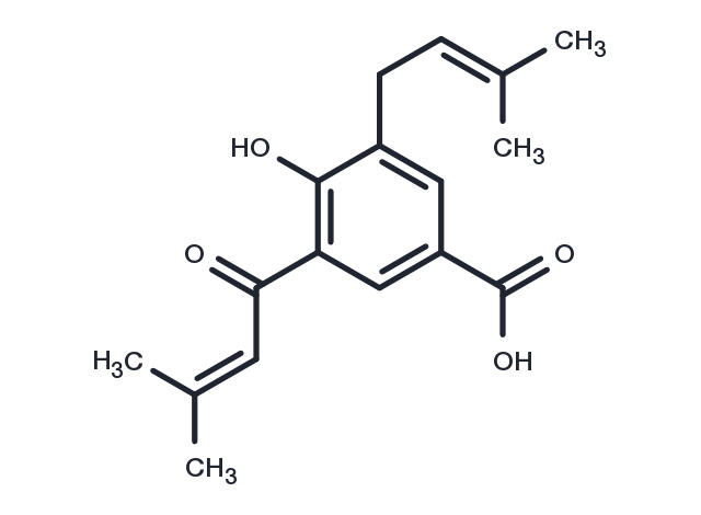 4-Hydroxy-3-(3-methyl-2-butenoyl)-5-(3-methyl-2-butenyl)benzoic acid