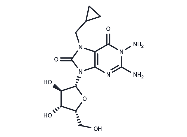 1-Amino-7-cyclopropylmethyl-7,8-dihydro-8-oxo-9-(b-D-xylofuranosyl)guanine Chemical Structure