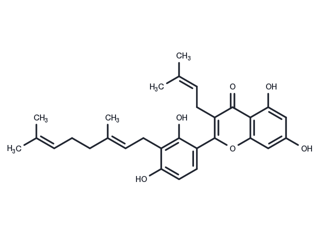 3'-Geranyl-3-prenyl-2',4',5,7-tetrahydroxyflavone Chemical Structure