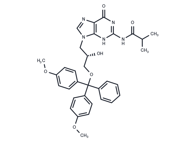 (S)-9-[3-(4,4’-Dime   thoxytrityloxy)-2-hydroxypropyl]-N2-isobutyrylguanine Chemical Structure