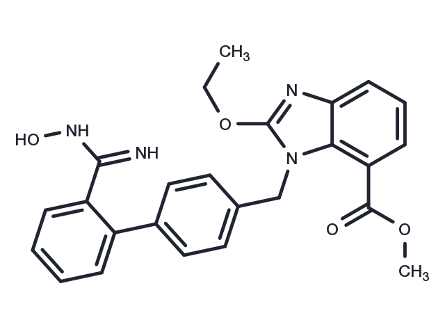 Methyl 2-ethoxy-1-((2'-(N-hydroxycarbamimidoyl)-[1,1'-biphenyl]-4-yl)methyl)-1H-benzo[d]imidazole-7-carboxylate Chemical Structure