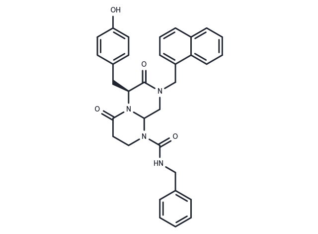 (6S)-N-Benzyl-6-(4-hydroxybenzyl)-8-(naphthalen-1-ylmethyl)-4,7-dioxohexahydro-2H-pyrazino[1,2-a]pyrimidine-1(6H)-carboxamide Chemical Structure