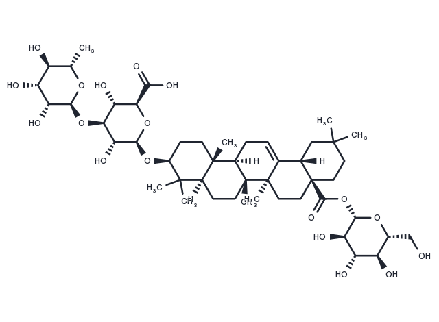 β-D-glucopyranosyl-[α-L-rhamnopyranosyl-(1→3)-βD-glucuronopyranosyl-(1→3)]-3β-hydroxyolean-12-ene28-oate Chemical Structure