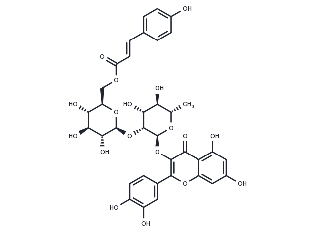 Quercetin 3-O-β-D-(6''-p-coumaroyl)glucopyranosyl(1→2)-α-L-rhamnopyranoside Chemical Structure
