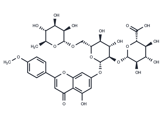 Acacetin 7-O-β-D-glucuronopyranosyl-(1→2)[α-L-rhamnopyranosyl-(1→6)]-β-D-glucopyranoside Chemical Structure