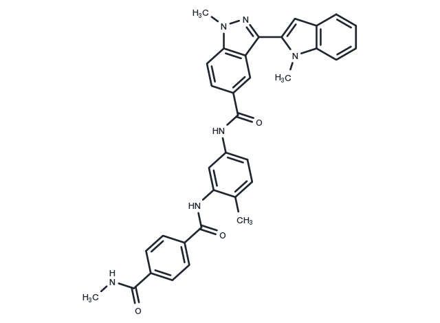 N1-Methyl-N4-[2-methyl-5-[[[1-methyl-3-(1-methyl-1H-indol-2-yl)-1H-indazol-5-yl]carbonyl]amino]phenyl]-1,4-benzenedicarboxamide (ACI) Chemical Structure