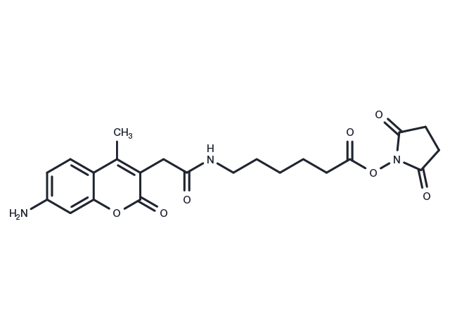 AMCA-X, SE [3-(7-amino-4-methyl-2-oxo-2H-chromen-3-yl)propanoic acid, succinimidyl ester] Chemical Structure