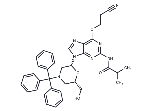 N2-Isobutyryl-O6-cyanoethyl-7’-OH-N-trityl-morpholino guanine Chemical Structure