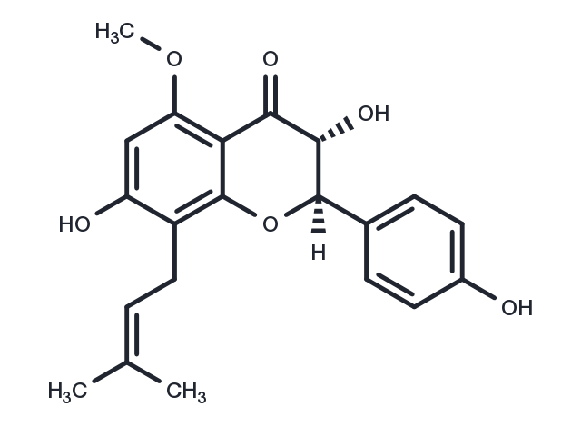 (2R,3R)-3,7-Dihydroxy-2-(4-hydroxyphenyl)-5-methoxy-8-(3-methylbut-2-en-1-yl)chroman-4-one Chemical Structure