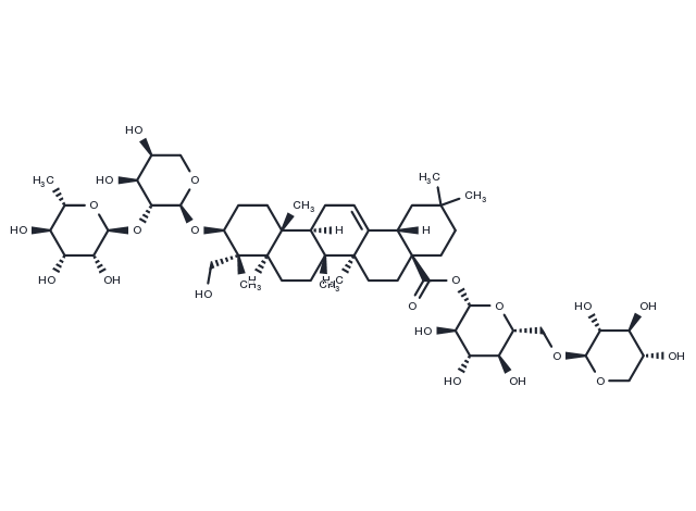 3-O-α-L-Rhamnopyranosyl-(1→2)-α-L-arabinopyranosyl hederagenin28-O-β-D-xylopyranosyl-(1→6)-β-D-glucopyranosyl ester Chemical Structure