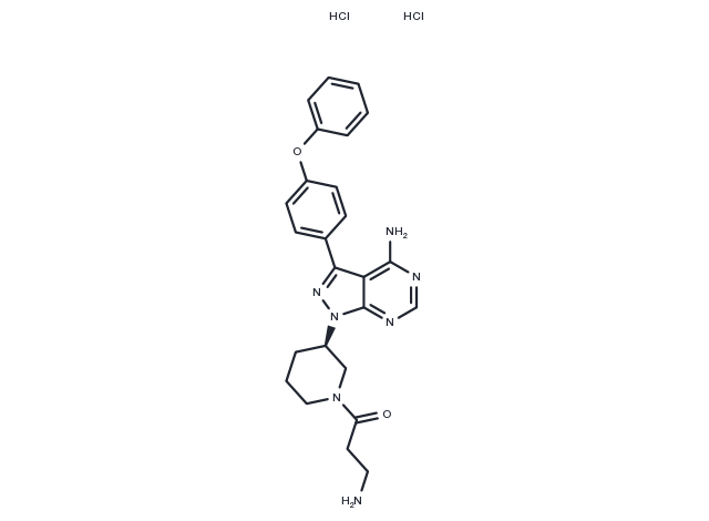 3-amino-1-[(3R)-3-[4-amino-3-(4-phenoxyphenyl)-1H-pyrazolo[3,4-d]pyrimidin-1-yl]piperidin-1-yl]propan-1-one dihydrochloride Chemical Structure