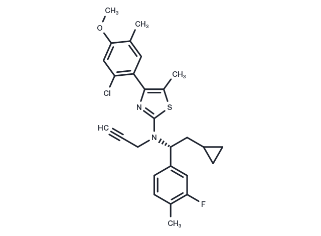 4-(2-chloro-4-methoxy-5-methylphenyl)-N-[(1A)-2-cyclopropyl-1-(3-fluoro-4-methylphenyl)ethyl]-5-methyl-N-(2-propyn-1-yl)-2-thiazolamine Chemical Structure