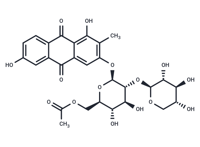 1,3,6-Trihydroxy-2-methyl-9,10-anthraquinone-3-O-(6'-O-acetyl)-beta-D-xylopyranosyl-(1->2)-beta-D-glucopyranoside Chemical Structure