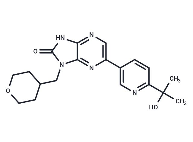 2H-​Imidazo[4,​5-​b]​pyrazin-​2-​one, 1,​3-​dihydro-​6-​[6-​(1-​hydroxy-​1-​methylethyl)​-​3-​pyridinyl]​-​1-​[(tetrahydro-​2H-​pyran-​4-​yl)​methyl]​- Chemical Structure